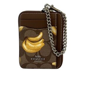 LAST 1 Coach Brown Signature Banana Print Zip Credit Card & I.D. Case NWT